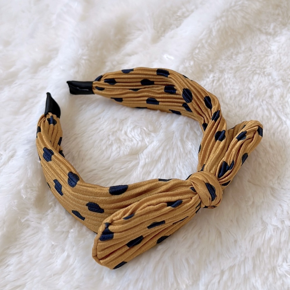NEW Tasha Headband Mustard with navy polka dots